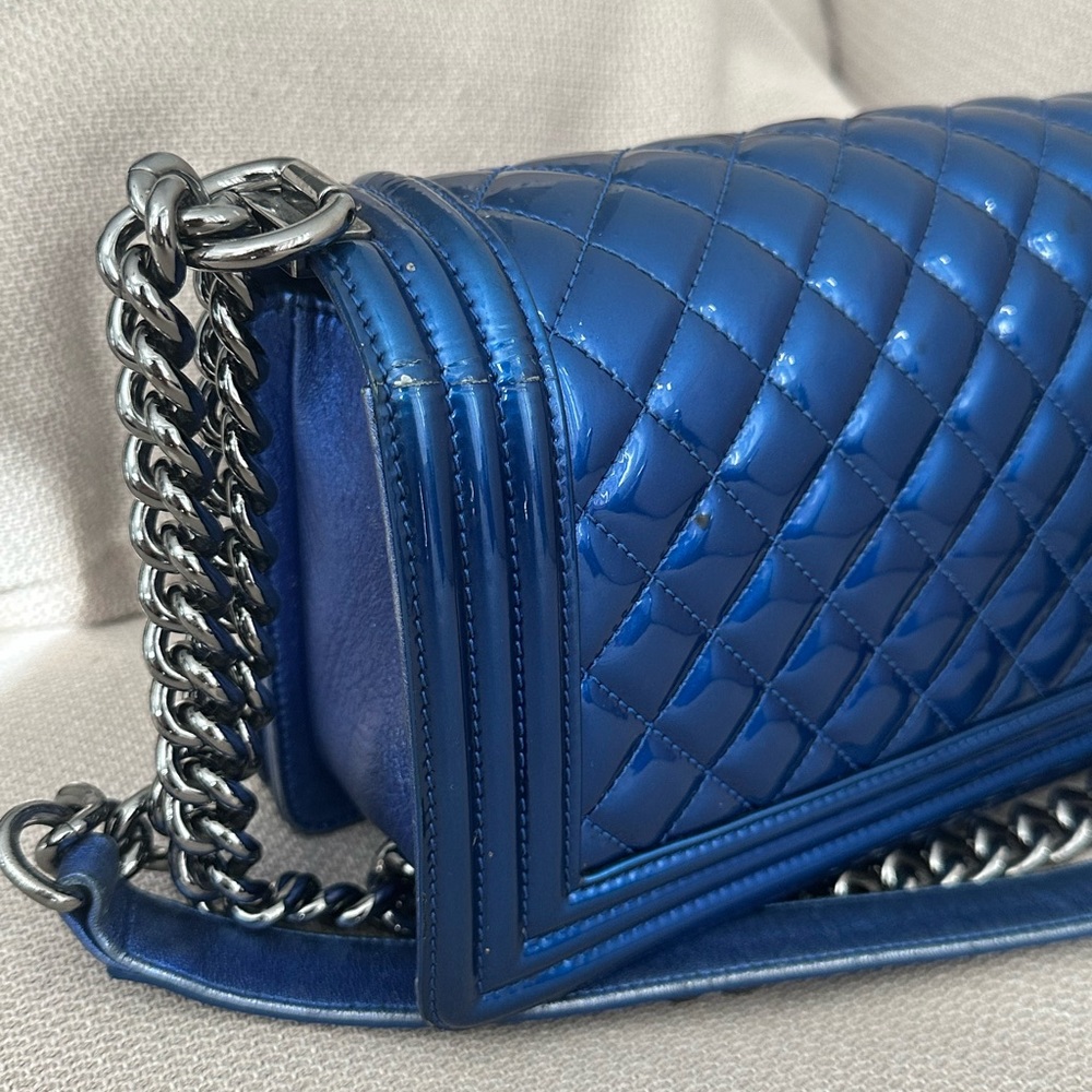 CHANEL Quilted Patent Calfksin LeBoy Flap Bag Old Medium Blue - Picture 4 of 14